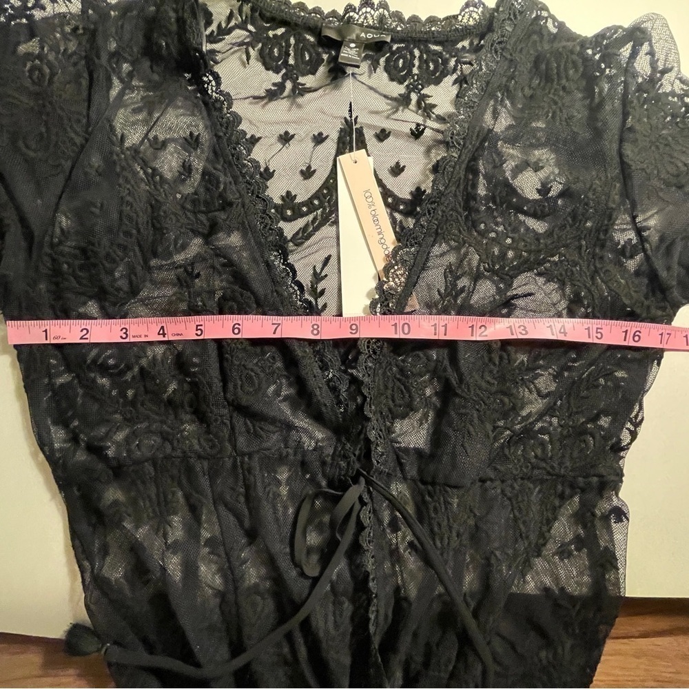 NWT Bloomingdale's AQUA Black Floral Short Sleeve Sheer Kimono, M - Picture 15 of 16